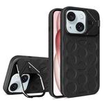 For iPhone 15 Plus Lens Frame Holder MagSafe PC Hybrid TPU Phone Case(Black)
