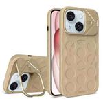For iPhone 15 Lens Frame Holder MagSafe PC Hybrid TPU Phone Case(Desert Gold)
