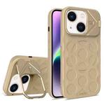 For iPhone 14 Plus Lens Frame Holder MagSafe PC Hybrid TPU Phone Case(Desert Gold)