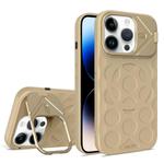 For iPhone 14 Pro Lens Frame Holder MagSafe PC Hybrid TPU Phone Case(Desert Gold)
