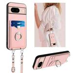For Google Pixel 8a R20 Crossbody Rope Ring Card Holder Phone Case(Pink)