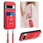 For Google Pixel 8 Pro R20 Crossbody Rope Ring Card Holder Phone Case(Red)