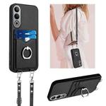 For OnePlus Nord CE4 / OPPO K12 5G R20 Crossbody Rope Ring Card Holder Phone Case(Black)