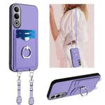 For OnePlus Nord CE4 / OPPO K12 5G R20 Crossbody Rope Ring Card Holder Phone Case(Purple)