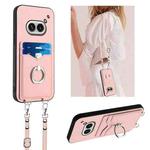 For Nothing Phone 2a R20 Crossbody Rope Ring Card Holder Phone Case(Pink)