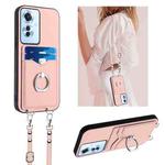 For OPPO Reno11 F Thai Version R20 Crossbody Rope Ring Card Holder Phone Case(Pink)