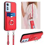 For OPPO F25 Pro 5G India R20 Crossbody Rope Ring Card Holder Phone Case(Red)