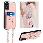 For OPPO A78 4G Global R20 Crossbody Rope Ring Card Holder Phone Case(Pink)