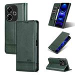 For Xiaomi Redmi 13 4G Global AZNS Magnetic Calf Texture Flip Leather Phone Case(Dark Green)