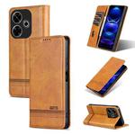 For Xiaomi Redmi 13 4G Global AZNS Magnetic Calf Texture Flip Leather Phone Case(Light Brown)