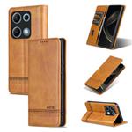 For Redmi Note 14S 4G AZNS Magnetic Calf Texture Flip Leather Phone Case(Light Brown)