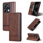For Redmi Note 14S 4G AZNS Magnetic Calf Texture Flip Leather Phone Case(Dark Brown)