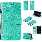 For iPhone 12 / 12 Pro Lace Flower Horizontal Flip Leather Case with Holder & Card Slots & Wallet & Photo Frame(Green)