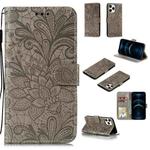For iPhone 12 Pro Max Lace Flower Horizontal Flip Leather Case with Holder & Card Slots & Wallet & Photo Frame(Grey)