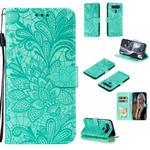For LG K51S Lace Flower Horizontal Flip Leather Case with Holder & Card Slots & Wallet & Photo Frame(Green)
