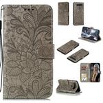 For LG K51S Lace Flower Horizontal Flip Leather Case with Holder & Card Slots & Wallet & Photo Frame(Grey)