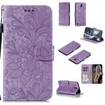 For Nokia C1 Lace Flower Horizontal Flip Leather Case with Holder & Card Slots & Wallet & Photo Frame(Purple)