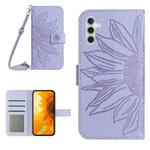For Samsung Galaxy S25 FE 5G Skin Feel Sun Flower Embossed Flip Leather Phone Case with Lanyard(Purple)
