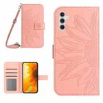 For Samsung Galaxy S25 FE 5G Skin Feel Sun Flower Embossed Flip Leather Phone Case with Lanyard(Pink)