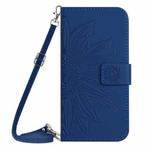 For Samsung Galaxy S25 FE 5G Skin Feel Sun Flower Embossed Flip Leather Phone Case with Lanyard(Dark Blue)
