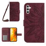 For Samsung Galaxy S25 FE 5G Skin Feel Sun Flower Embossed Flip Leather Phone Case with Lanyard(Wine Red)