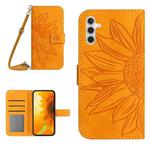 For Samsung Galaxy S25 FE 5G Skin Feel Sun Flower Embossed Flip Leather Phone Case with Lanyard(Yellow)