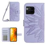 For T-Mobile REVVL 7 Pro 5G Skin Feel Sun Flower Embossed Flip Leather Phone Case with Lanyard(Purple)