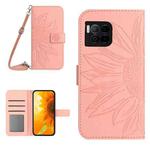 For T-Mobile REVVL 7 Pro 5G Skin Feel Sun Flower Embossed Flip Leather Phone Case with Lanyard(Pink)