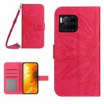 For T-Mobile REVVL 7 Pro 5G Skin Feel Sun Flower Embossed Flip Leather Phone Case with Lanyard(Rose Red)