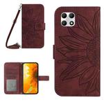 For T-Mobile REVVL 7 5G Skin Feel Sun Flower Embossed Flip Leather Phone Case with Lanyard(Wine Red)