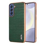 For Samsung Galaxy S21 FE 5G AZNS Electroplated Frame Crocodile Texture Full Coverage Phone Case(Green)