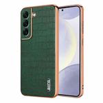 For Samsung Galaxy S22+ 5G AZNS Electroplated Frame Crocodile Texture Full Coverage Phone Case(Green)