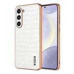 For Samsung Galaxy S23 5G AZNS Electroplated Frame Crocodile Texture Full Coverage Phone Case(White)