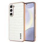 For Samsung Galaxy S23+ 5G AZNS Electroplated Frame Crocodile Texture Full Coverage Phone Case(White)