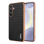 For Samsung Galaxy S25 5G AZNS Electroplated Frame Crocodile Texture Full Coverage Phone Case(Black)
