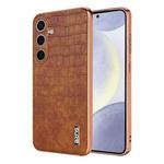 For Samsung Galaxy S25 5G AZNS Electroplated Frame Crocodile Texture Full Coverage Phone Case(Brown)
