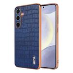 For Samsung Galaxy S25 5G AZNS Electroplated Frame Crocodile Texture Full Coverage Phone Case(Blue)