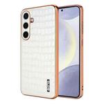 For Samsung Galaxy S25 5G AZNS Electroplated Frame Crocodile Texture Full Coverage Phone Case(White)