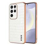 For Samsung Galaxy S25 Ultra 5G AZNS Electroplated Frame Crocodile Texture Full Coverage Phone Case(White)