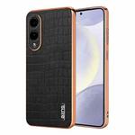 For Samsung Galaxy S25 Edge 5G AZNS Electroplated Frame Crocodile Texture Full Coverage Phone Case(Black)