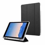 For iPad Air / Air 2 / 9.7 2017 / 2018 Carbon Fiber Clear Acrylic 3-Fold Leather Tablet Case(Black)