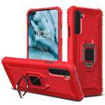 For OnePlus Nord Carbon Fiber Protective Case with 360 Degree Rotating Ring Holder(Red)