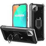 For OPPO Realme C11 Carbon Fiber Protective Case with 360 Degree Rotating Ring Holder(Black)