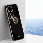 For vivo S19 Pro XINLI Straight 6D Plating Gold Edge TPU Shockproof Case with Ring Holder(Black)