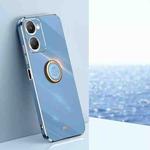 For vivo Y18 XINLI Straight 6D Plating Gold Edge TPU Shockproof Case with Ring Holder(Celestial Blue)