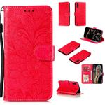 For Samsung Galaxy M01 Lace Flower Horizontal Flip Leather Case with Holder & Card Slots & Wallet & Photo Frame(Red)