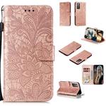 For Samsung Galaxy Note20 Lace Flower Horizontal Flip Leather Case with Holder & Card Slots & Wallet & Photo Frame(Rose Gold)