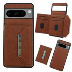 For Google Pixel 8 Pro Solid Color Metal Buckle Card Slots Bag Phone Case(Brown)