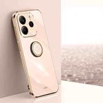 For Redmi Note 14 5G Global XINLI Straight Edge 6D Electroplate TPU Phone Case with Ring Holder(Pink)