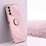 For Samsung Galaxy M35 XINLI Straight 6D Plating Gold Edge TPU Shockproof Case with Ring Holder(Cherry Purple)